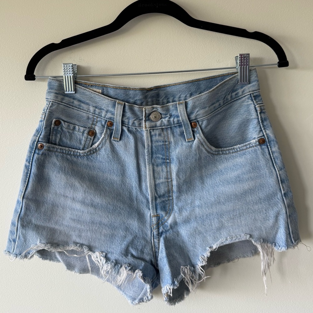 Levi's Light Blue Frayed Jean Shorts